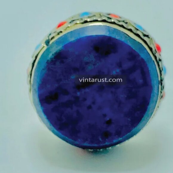 Lapis Stone Ring, Handmade Kuchi Ring, Tribal Ethnic Ring, Lapis Lazuli Jewelry, - Picture 7 of 11